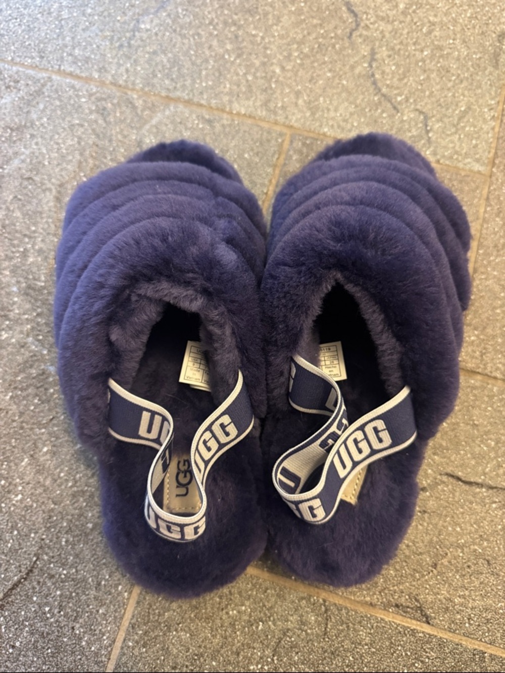 UGG Plush Slide Slippers - Dark Purple Fuzzy Slides